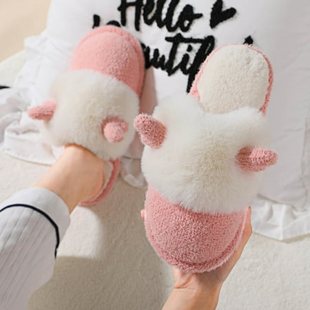 

uikmnh Slippers for Women Women Winter Warm House Slippers Soft Booties Non Slip Plush Home On Shoes For Girls Indoor Outdoor Shoe Pink 8.5