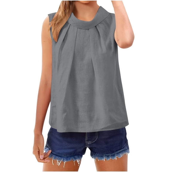 Tank Tops for Women Casual Ruched Front Sleeveless T Shirt Solid Color Keyhole Back Summer Tanks Gray