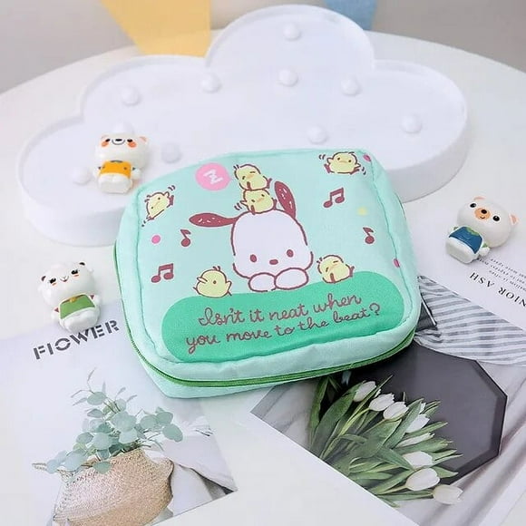 Sanrio Cinnamoroll Kuromi Mymelody kawaii Anime Cartoon Women Tampon Sanitary Napkin Storage Bag Waterproof Travel Makeup Cases Bag