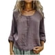thumbnail image 3 of Conjuntos de maestra/o,Camiseta de mezcla de lino para mujer, cuello redondo con botones delanteros, manga larga, corte regular para uso diario, sopatenor, 3 of 9