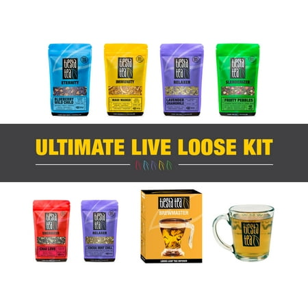 Tiesta Tea Ultimate Live Loose Kit, Sampler Gift Set, Includes Brewmaster Infuser, Tiesta Brand 14 Ounce Mug and 6 Assorted Loose Leaf Tea