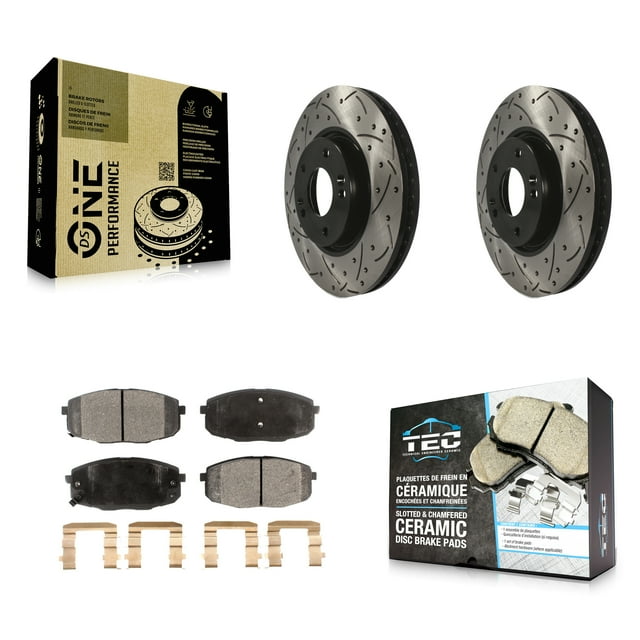 Transit Auto Front Coated Drilled Slotted Disc Brake Rotors and Ceramic Pads Kit for Car Kia Forte Koup Forte5 KDT-100086