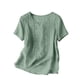thumbnail image 5 of Craaazy Women Casual Loose Fit Blouse, Solid Color Short Sleeve Cotton Linen Top, Comfy Round Neck Embroidered Tunic for Daily Wear Gifts, 5 of 9