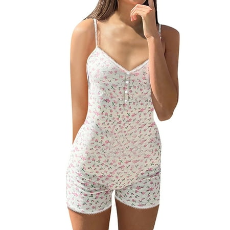 

xinqinghao plus size romper jumpsuits for women floral print sleeveless romper v neck bodycon shorts bodysuit onesie pajamas jumpsuit for women c l