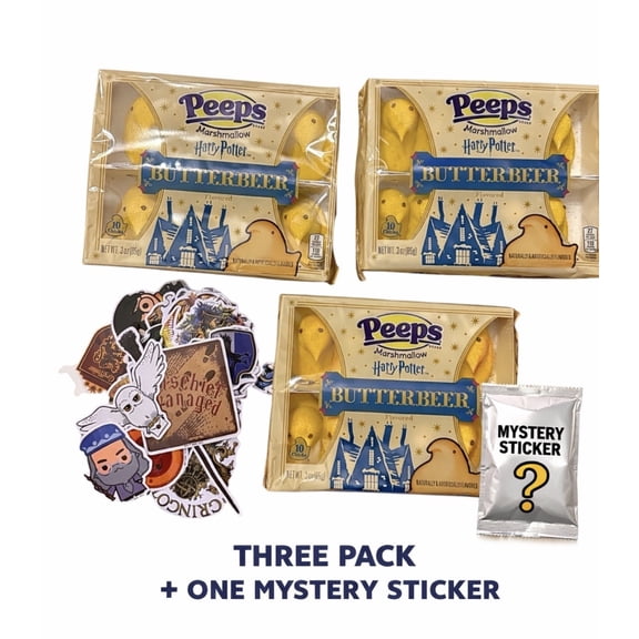 PEEPS HARRY POTTER BUTTERBEER FLAVORED MARSHMALLOW CHICKS, EASTER CANDY, WALMART EXCLUSIVE, 10 CT (3.0 OZ) 3 PACK PLUS A MYSTERY STICKER