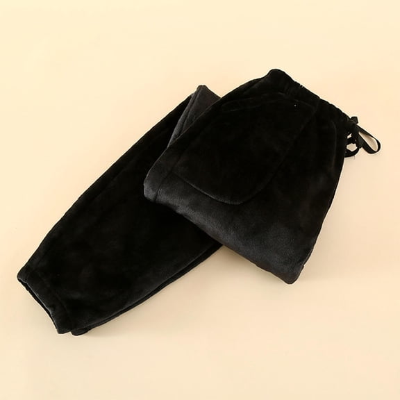 Dolkfu Fleece Mens Casual Pants Black Fuzzy Lounge Pajama Pants Jogger Flannel Soft Mens Fall Trouser,L