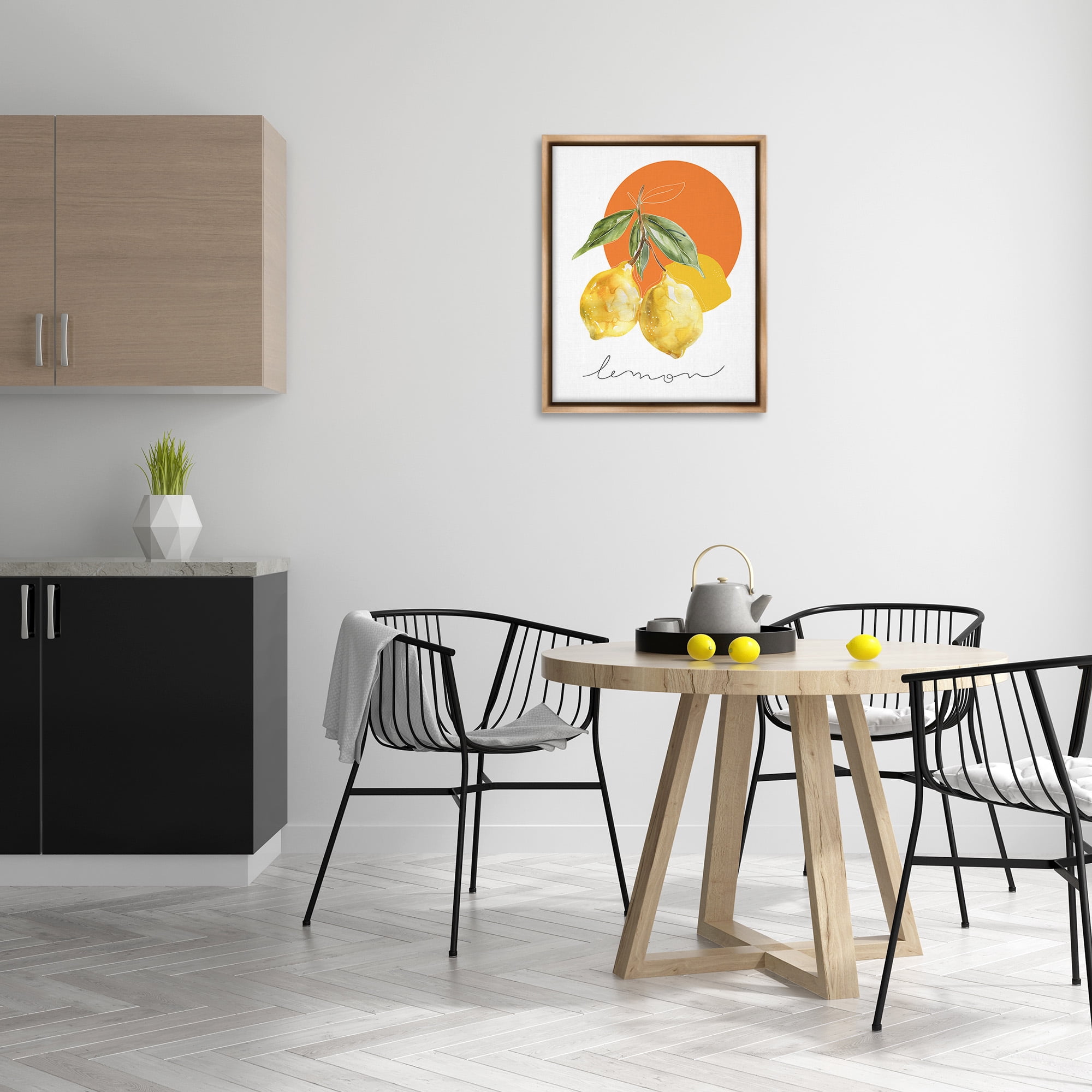 Stupell Industries Modern Lemons Branch Food & Beverage Painting Brown Floater Framed Canvas Art Print Wall Art, 25 x 31