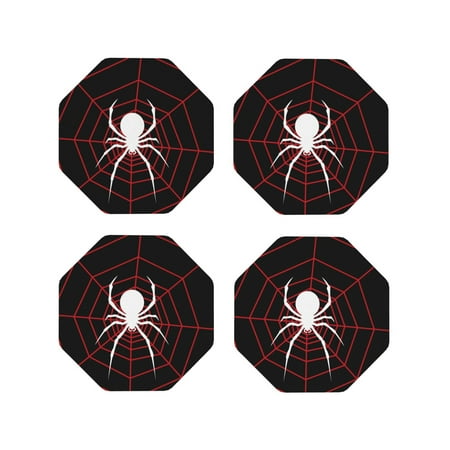 

Fuzoiu Spider On The Web Print Leather Coasters Set Drink Coasters Set of 4 for Tabletop Protection Durable PVC Coasters Home Décor and Housewarming Gift-Octagon