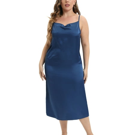 Women Chemise V Neck Nightgown Plus Size Long Dress Sexy Satin Lingerie Dress Sleepwear Slips Nightie Adjustable Straps Nightshirt  XL-4XL