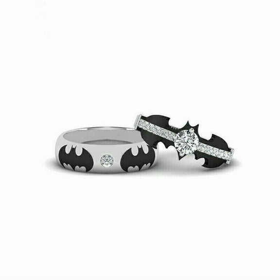 1.50CT Moissanite Engagement Batman Frame Bridal Ring Couple Set In 925 Silver
