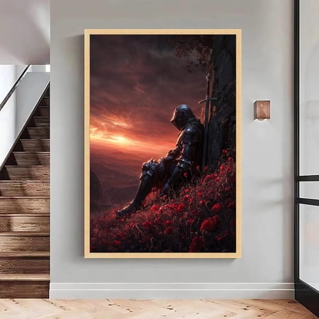 Medieval Knight Art Print Sunset Landscape Fantasy Wall Art