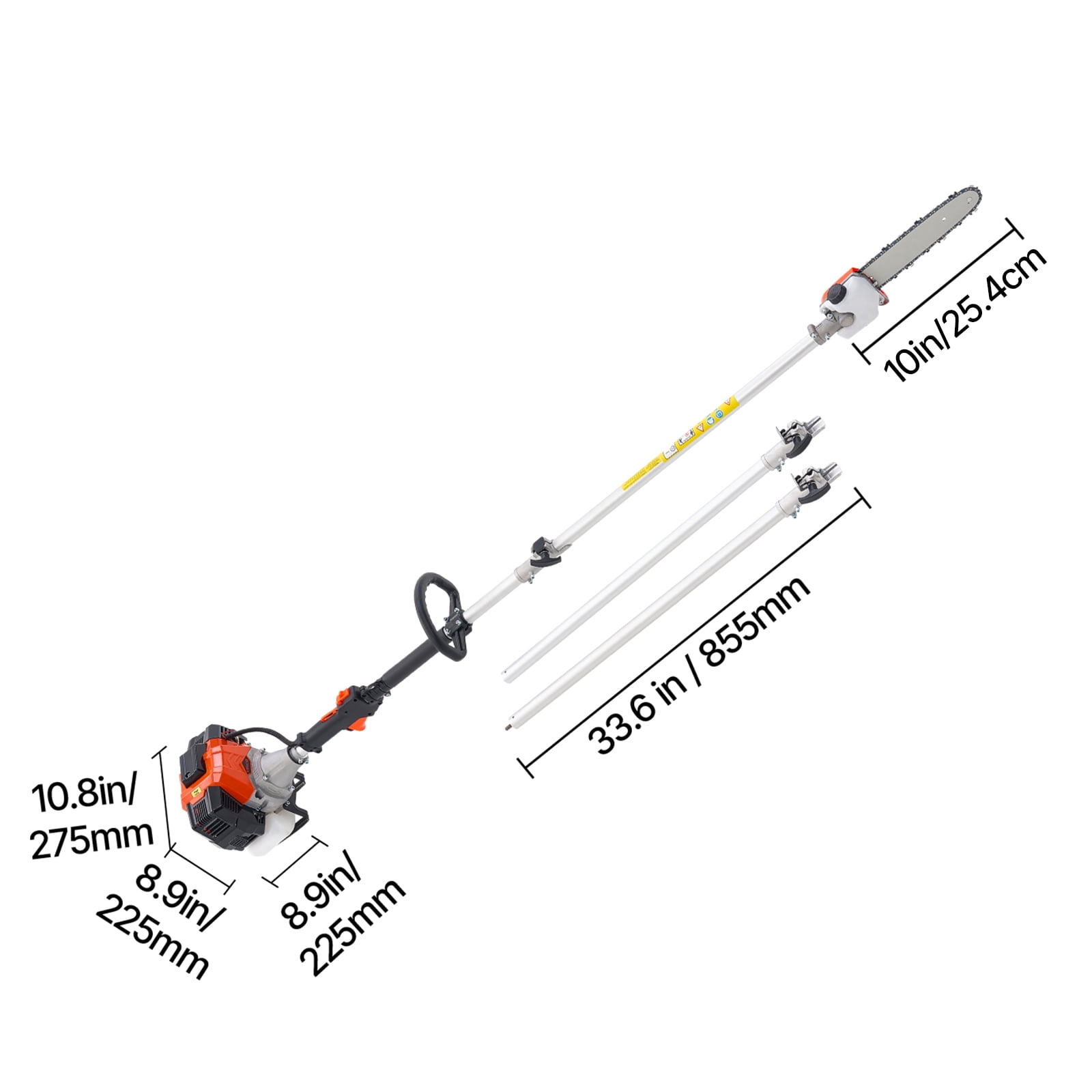 VEVOR Gas Pole Saw, 43CC 2 Stroke Gas Powered Pole Saws with 10 in Cutting Bar, Cordless Tree Trimmer with 30 fl.oz Fuel Tank, 6.8 to 11.7 ft Extendable, Powerful Chainsaw for Tree Trimming Pruning