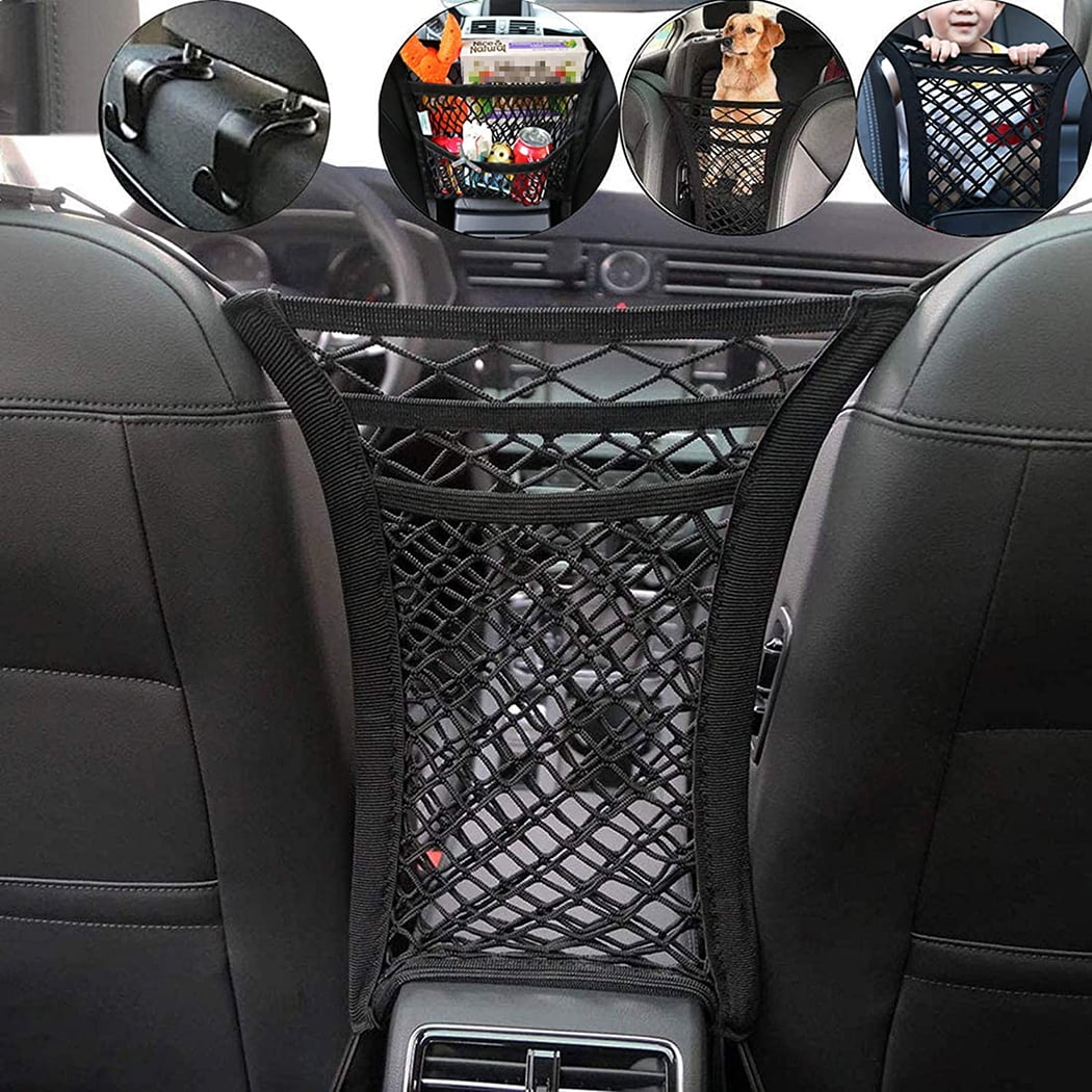 Black Elasticity Mesh Home Car Seat Storage Net Organize Bag for Drinks Tissue D 