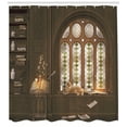 thumbnail image 3 of Ambesonne Gothic Shower Curtain, Medieval Library Cat, 69"Wx70"L, Taupe, 3 of 3