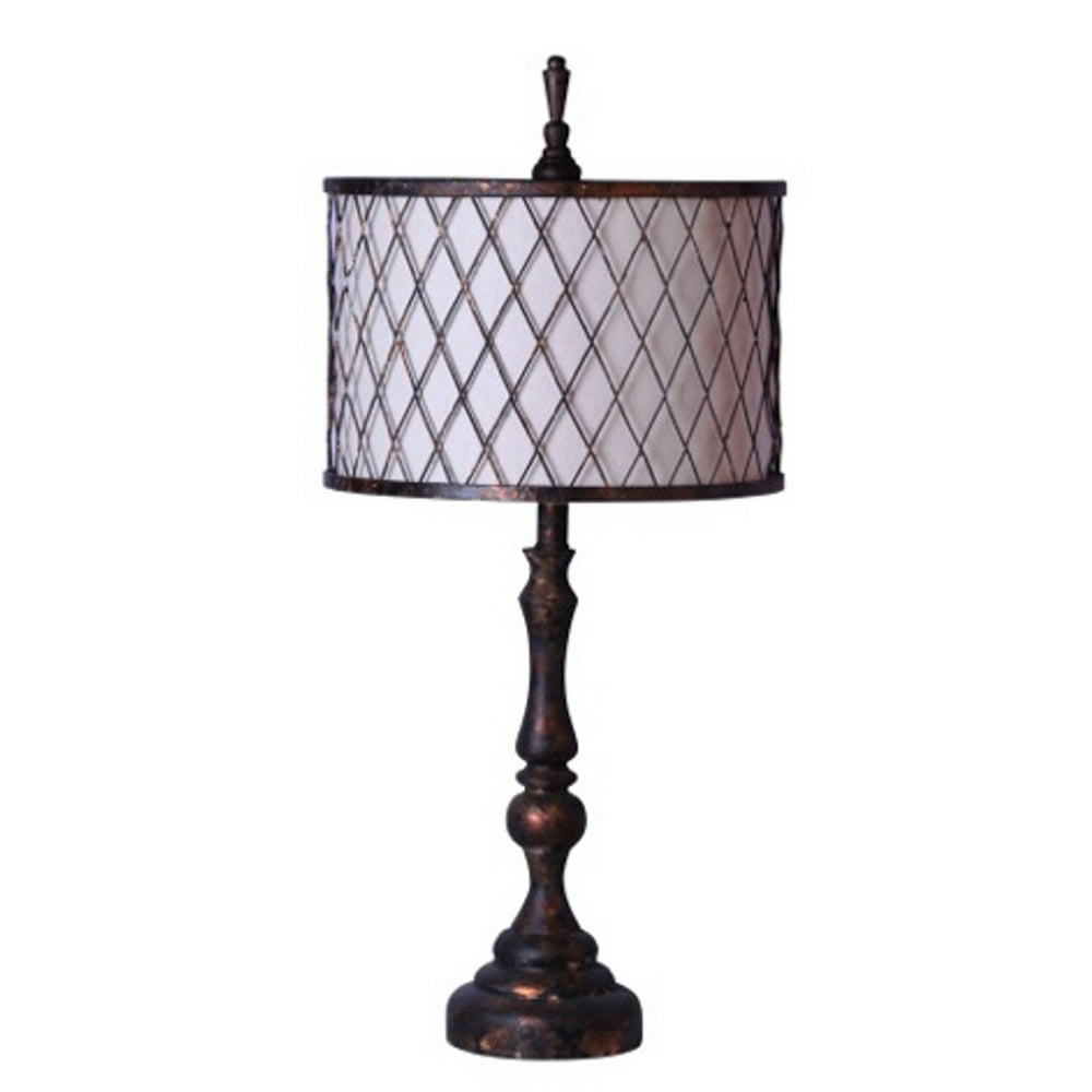21" Cambridge Black & Brown Distressed Table Lamp with Round Mesh