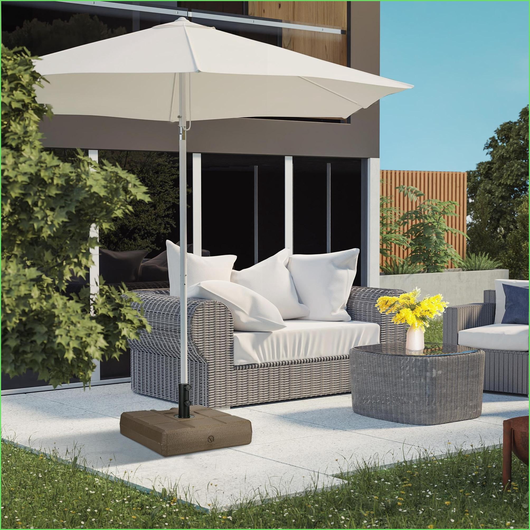 Patio Umbrella Base, Heavy Duty Fillable Outdoor Stand for Patio, Fits 1.25", 1.5", 2" Poles, Reversible Walnut Brown | HDPE | Gray