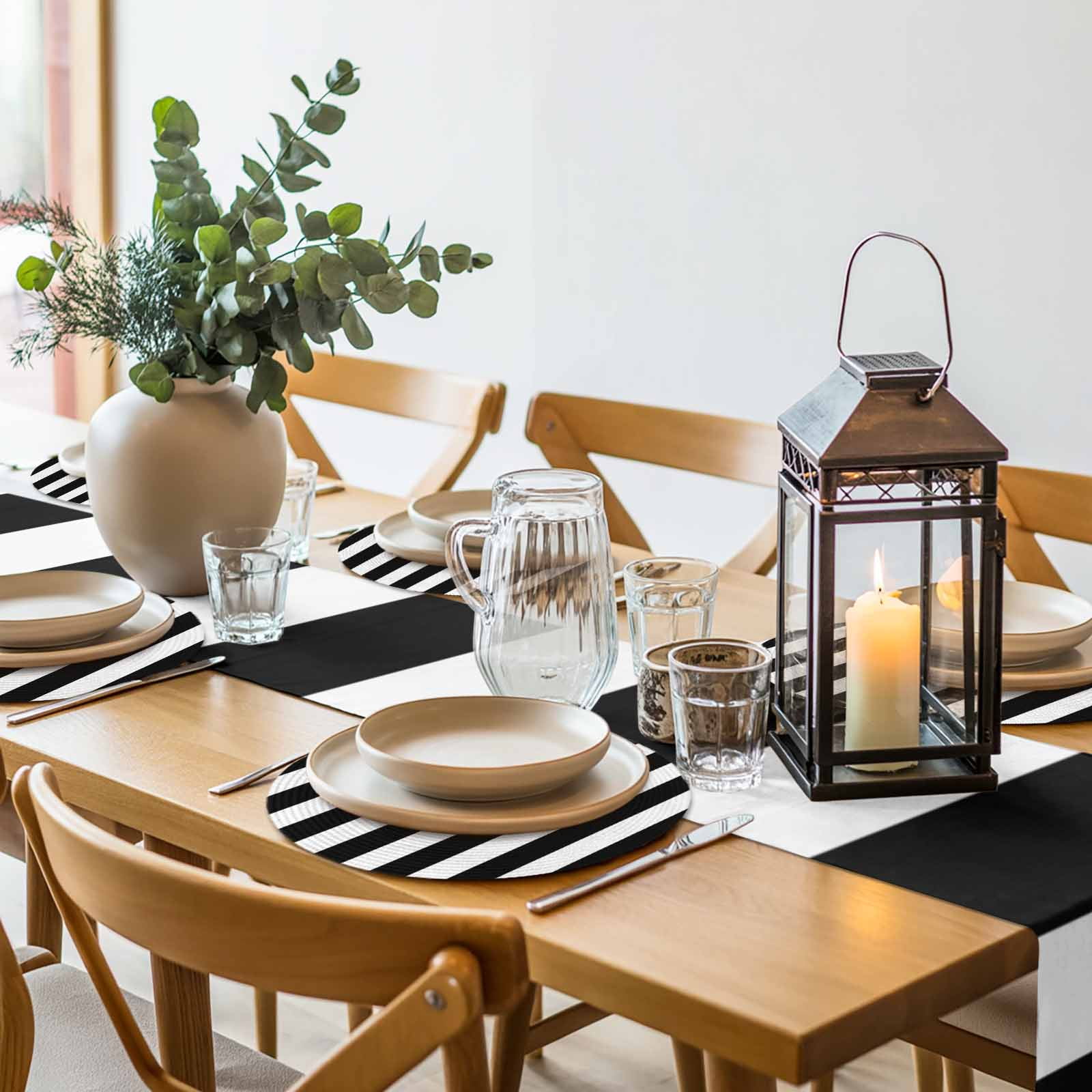 Black and White Striped Pattern Round Table Placemats set of 4, Minimalist Washable Woven Place Mats for Dining Tables Kitchen Party Decor,Heat Proof, 13in,
