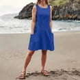 thumbnail image 4 of Rutainlusire Women's Summer Dresses Imitation Dress Round Neck Sleeveless Casual Dress Blue XXL, 4 of 6