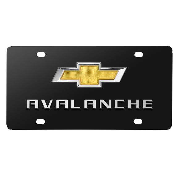 Chevrolet Avalanche Gold Bowtie 3D Dual Logo Black Stainless Steel License Plate
