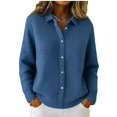 thumbnail image 2 of Women Lapel Shirt Full Front Single Row Button Long Sleeve Loose Fit Knit Cardigan Sweater 5XL, 2 of 7