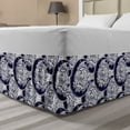 thumbnail image 1 of Crescent Bed Skirt, Monochrome Themed Pattern with Roses and Moon Bohemia Starry Night Composition, Elastic Bedskirt Dust Ruffle Wrap Around for Bedding Decor, 4 Sizes, Indigo White, by Ambesonne, 1 of 2