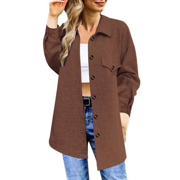 Vedolay Blazer Jackets for Women Plus Size Long Sleeve Open Blazer Jacket Cardigan Coffee,2XL