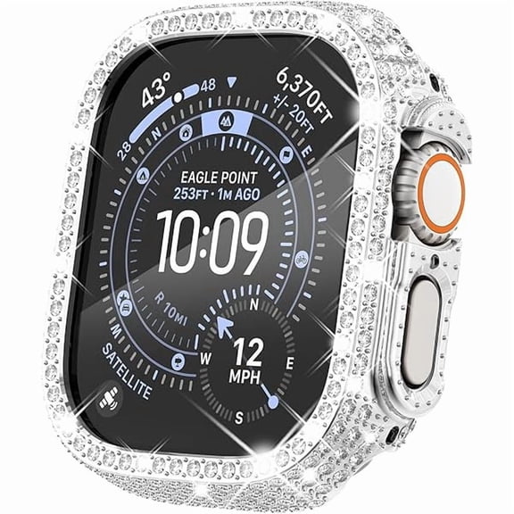 49mm Case Compatible with Apple Watch Ultra 3/2/1, Bling Case with Over 400 Crystal Diamonds Protective Cover Bumper Compatible for Apple Watch Ultra (49mm, Silver)