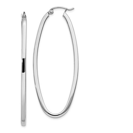 Solid 14k White Gold Large Oval Hoop Earrings 2mm X 20mm Solid 14k White Gold Large Oval Hoop Earrings 2mm X 20mm