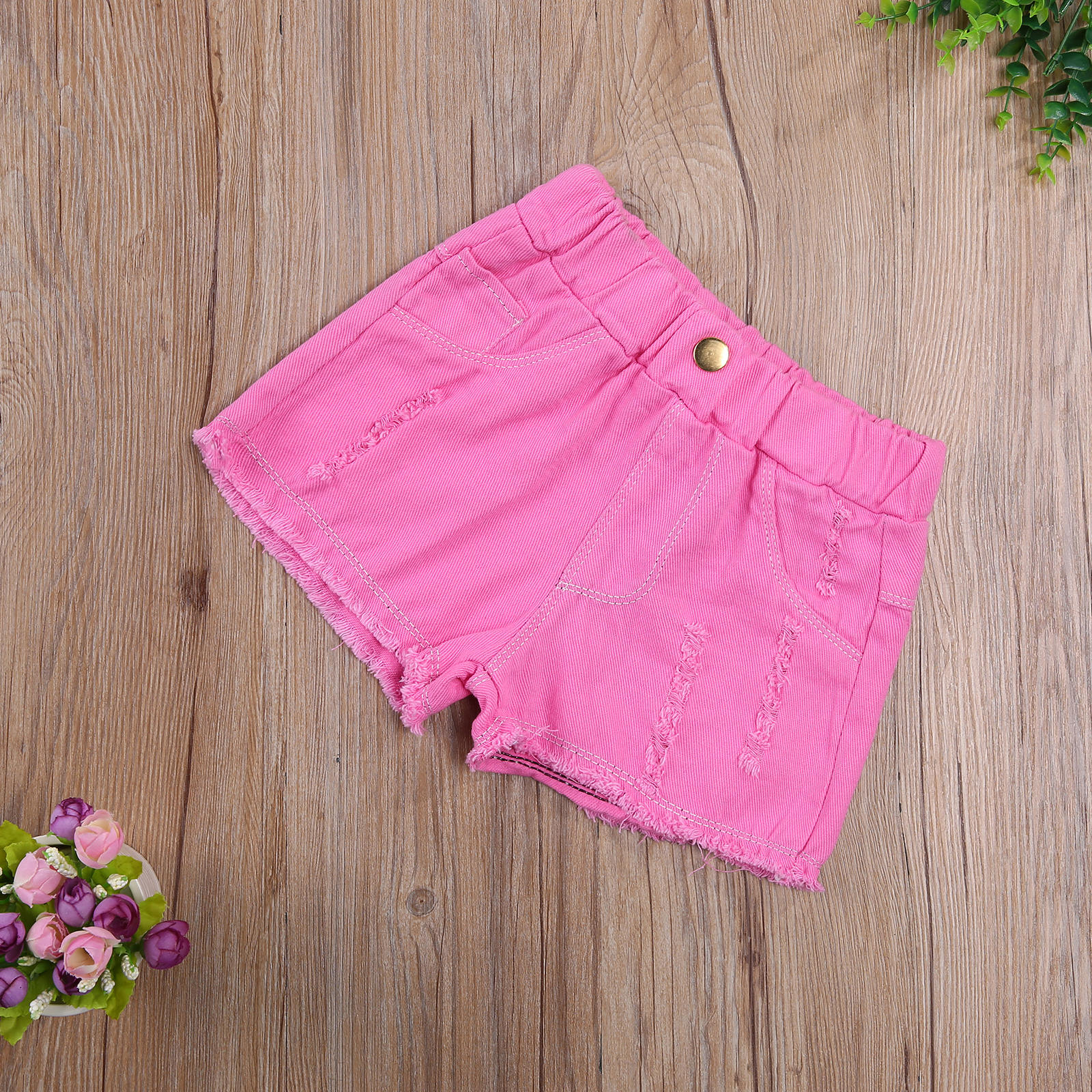 Eyicmarn Little Girls Ripped Denim Shorts, Solid Color High Elastic Waist Jeans Short Pants - image 3 of 6
