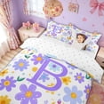 thumbnail image 2 of Meiyoeat Daisy Flower B Letter Duvet Cover Set for Women Girls, Dreamy Princess Purple Floral Bedding Full, Reversible, 1 Duvet Cover and 2 Pillowcases (No Comforter), 2 of 6