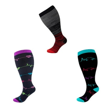 AUQ 3Pcs Compression Socks,Ultra-Stretch Design for Larger Legs Mens Compression Socks,Designed for Sports Stability Knee High Socks,Perple