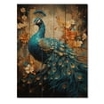 thumbnail image 3 of Designart "Blue Gold Emerald Peacock Drips" Animals Print on Natural Pine Wood, 3 of 5