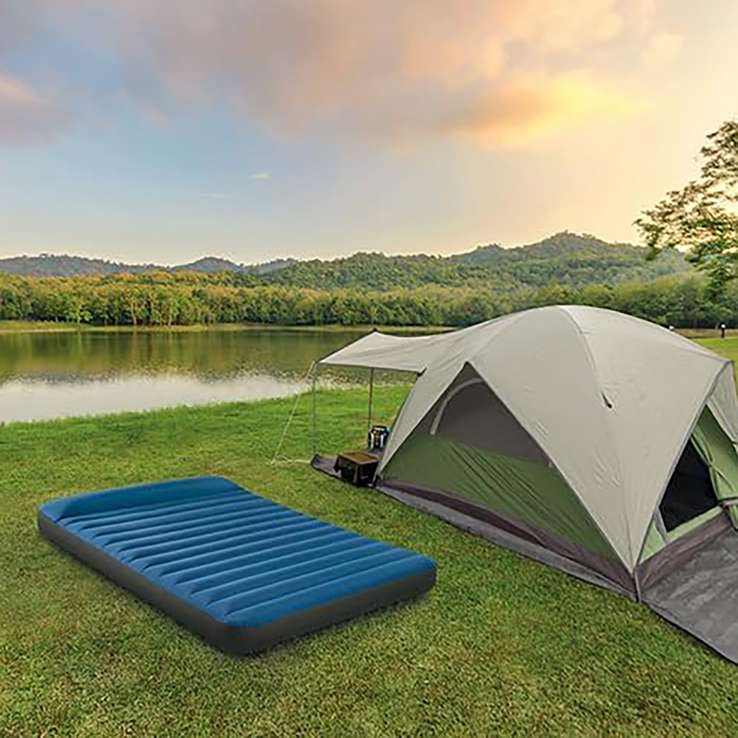 Intex: Dura-Beam: TruAire Pillow Mat - Queen - 8.5" Inflatable Air Mattress, QuickFill USB Pump, Puncture-Resistant Fiber-Tech, Carry Bag, 600lb Cap