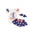 thumbnail image 2 of Musuos Baby Girl 4th of July Outfit, 3M 6M 12M 18M Letter Print Short Sleeve Romper Elastic Waist Skirt Shorts Bow Headband Summer Set, 2 of 10