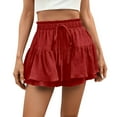 thumbnail image 2 of Ovticza Women's High Waist Ruffle Mini Skirt Built in Shorts A Line Flowy Boho Skirt with Pockets Red L, 2 of 9