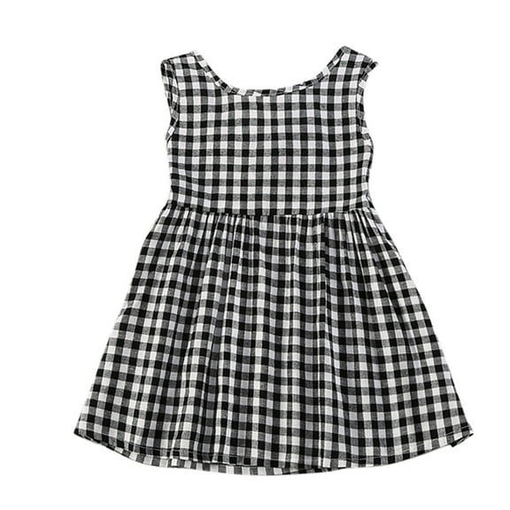 WOYY Little Girls Plaid Tank Dress Sleeveless Round Neck Summer Dress, Sizes 3-8