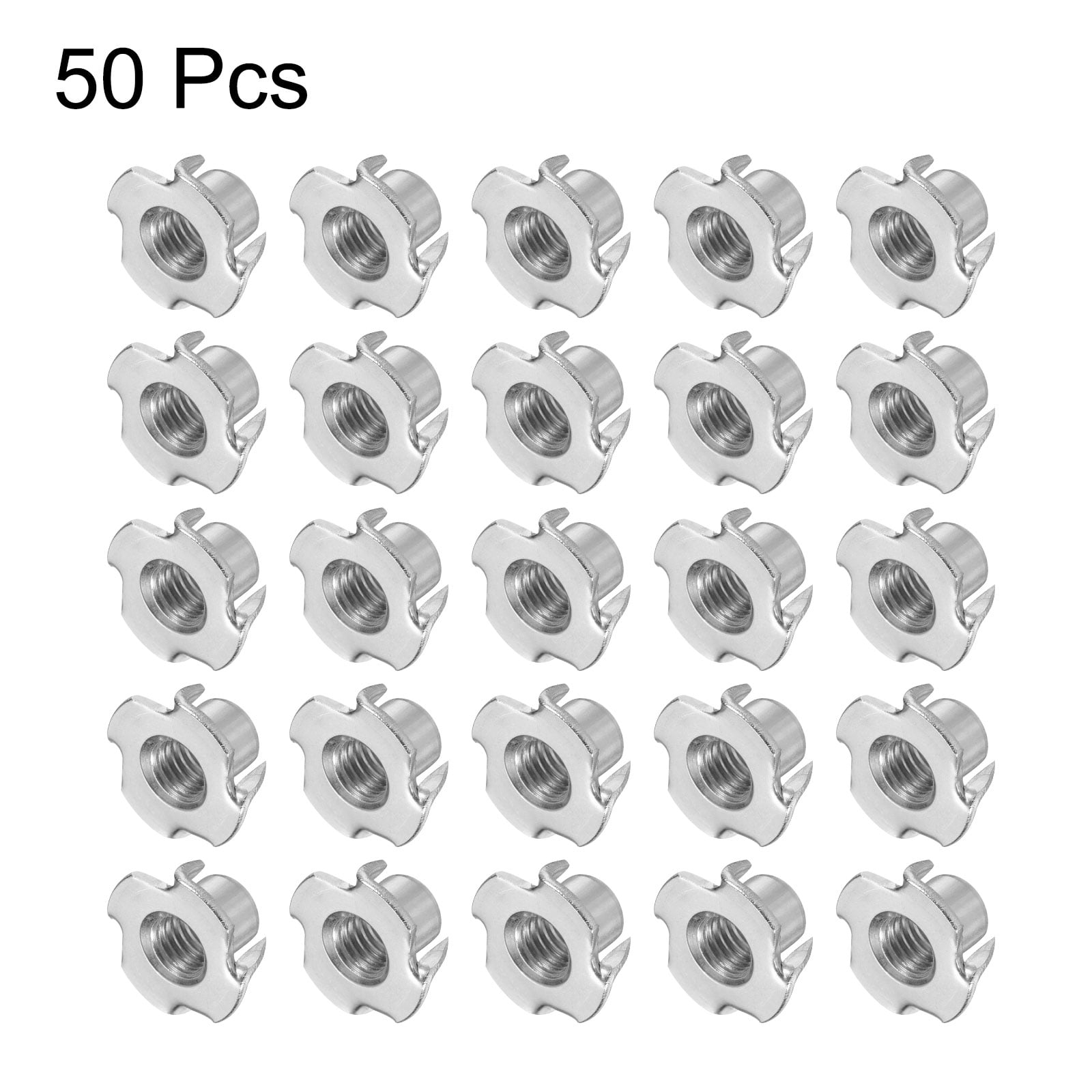 M10x13mm T-Nuts 4 Pronged Tee Nut 304 Stainless Steel Threaded Inserts for Wood 50packs