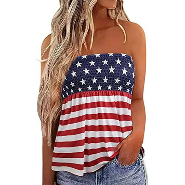 VILOVE American Flag Strapless Bandeau Tank Women 4th of July ...