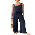 thumbnail image 3 of Femmes 2 Piece Outfits Col Carré Coton Débardeur Crop Top Jambe Large Pantalon Correspondant Lounge Set Survêtement Poches, 3 of 8