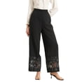 thumbnail image 4 of Women'S Solid Color See-Through Lace Panel Straight Leg Pants Elegant Trousers Office Chic, 4 of 9