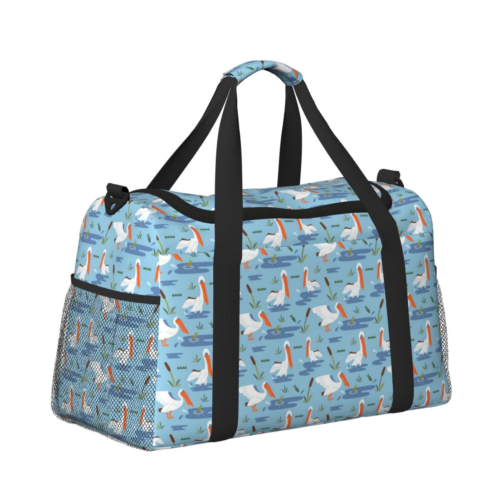 Fuzoiu Pelican Reed And Fish Print Travel Duffle Bag,Carry On Tote Bags,Duffel Bag,Sport Gym Bag, Hospital Bag for Labor and Delivery, Overnight Bag,Luggage Bag