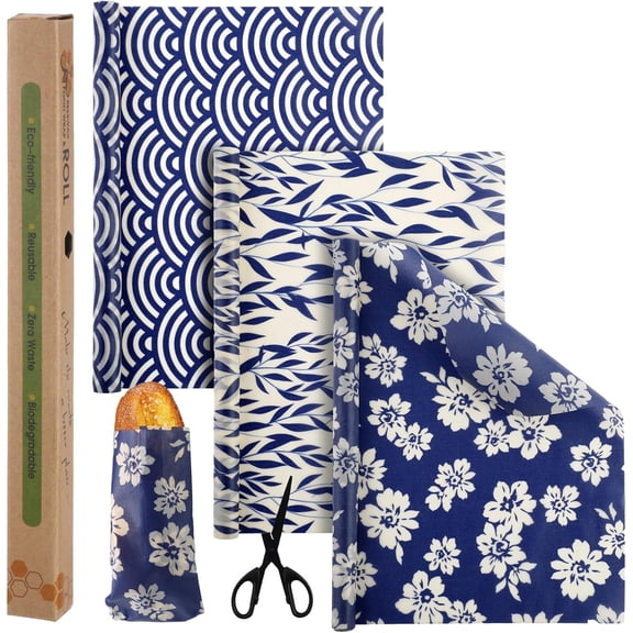 3 Rolls Reusable Beeswax Wrap 13'' x 40'' Food Wrap Beeswax Paper Food Wrappers Cotton Bread Sandwich Wrapper for Kitchen Storage Gifts, Vivid