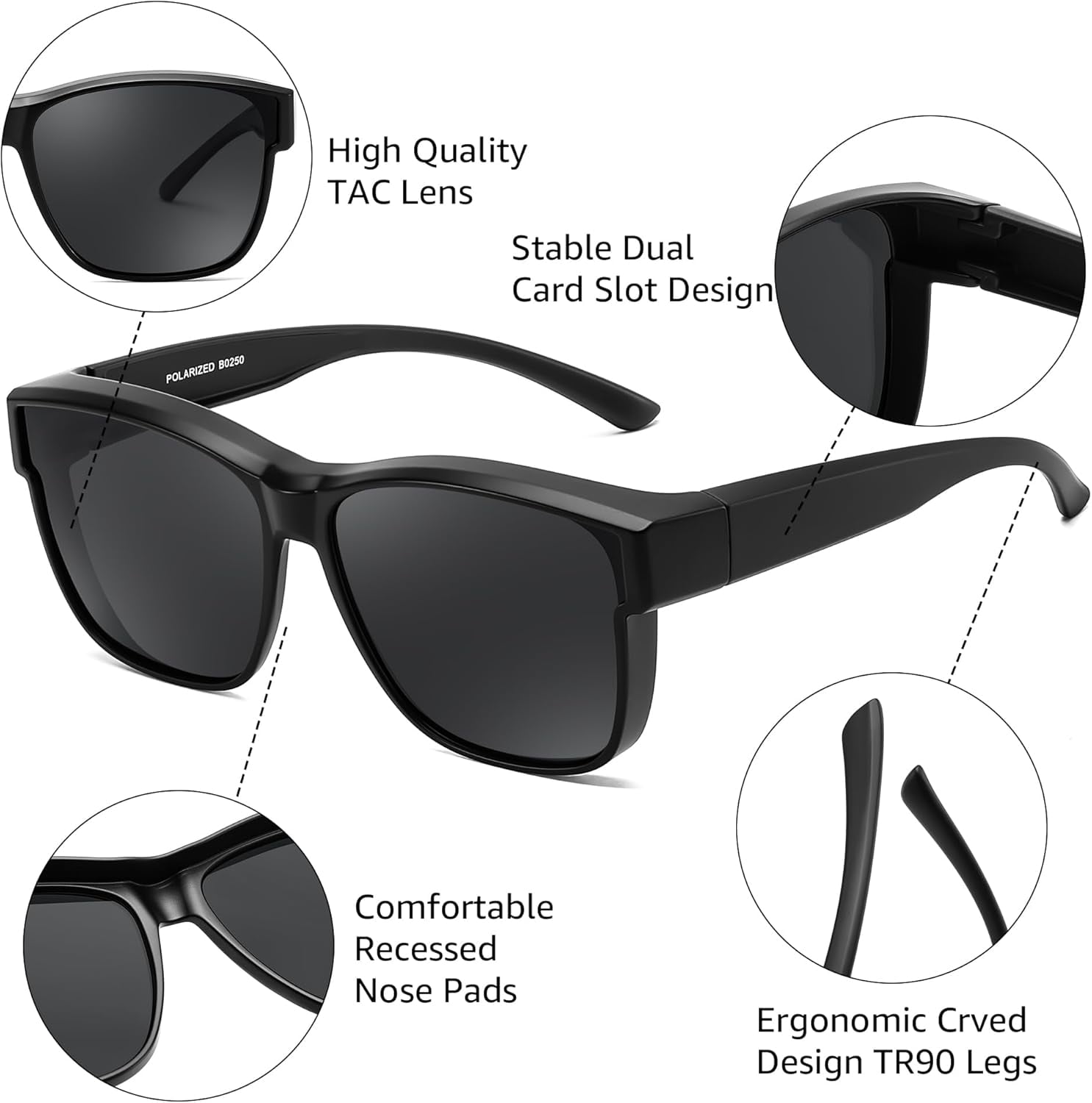 FEISEDY Polarized Sunglasses Fit Over Glasses Women, Fit over Glasses Sunglasses for Driving UV400 Protection B0250