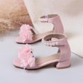 thumbnail image 5 of FAHXNVB Girls Floral Pearl Heeled Sandals Square Toe Ankle Strap Casual Sandals Summer Comfortable Low Heel Sandals 4-12 Years, 5 of 8
