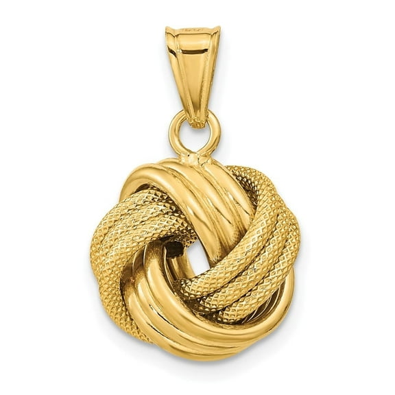 Auriga Fine Jewelry 14K Yellow Gold Polished Textured Love Knot Pendant for Women (W-15mm)