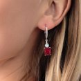 thumbnail image 3 of Gem Stone King 925 Sterling Silver Red Created Ruby and Sky Blue Aquamarine Dangle Earrings for Women (6.10 Cttw, Gemstone July Birthstone, Emerald Cut 9X7MM), 3 of 4