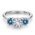thumbnail image 3 of Gem Stone King 925 Sterling Silver White Created Sapphire and Persian Blue Moissanite Engagement Ring for Women | 2.00 Cttw | Round 6MM | Gemstone September Birthstone | Size 9, 3 of 6
