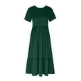 thumbnail image 4 of Summer Saving Wycnly Womens Dresses Short Sleeve Round Neck Solid Casual Long Summer Dress Flowy Ruffle Swing A Line Pocket Dresses Green L, 4 of 7