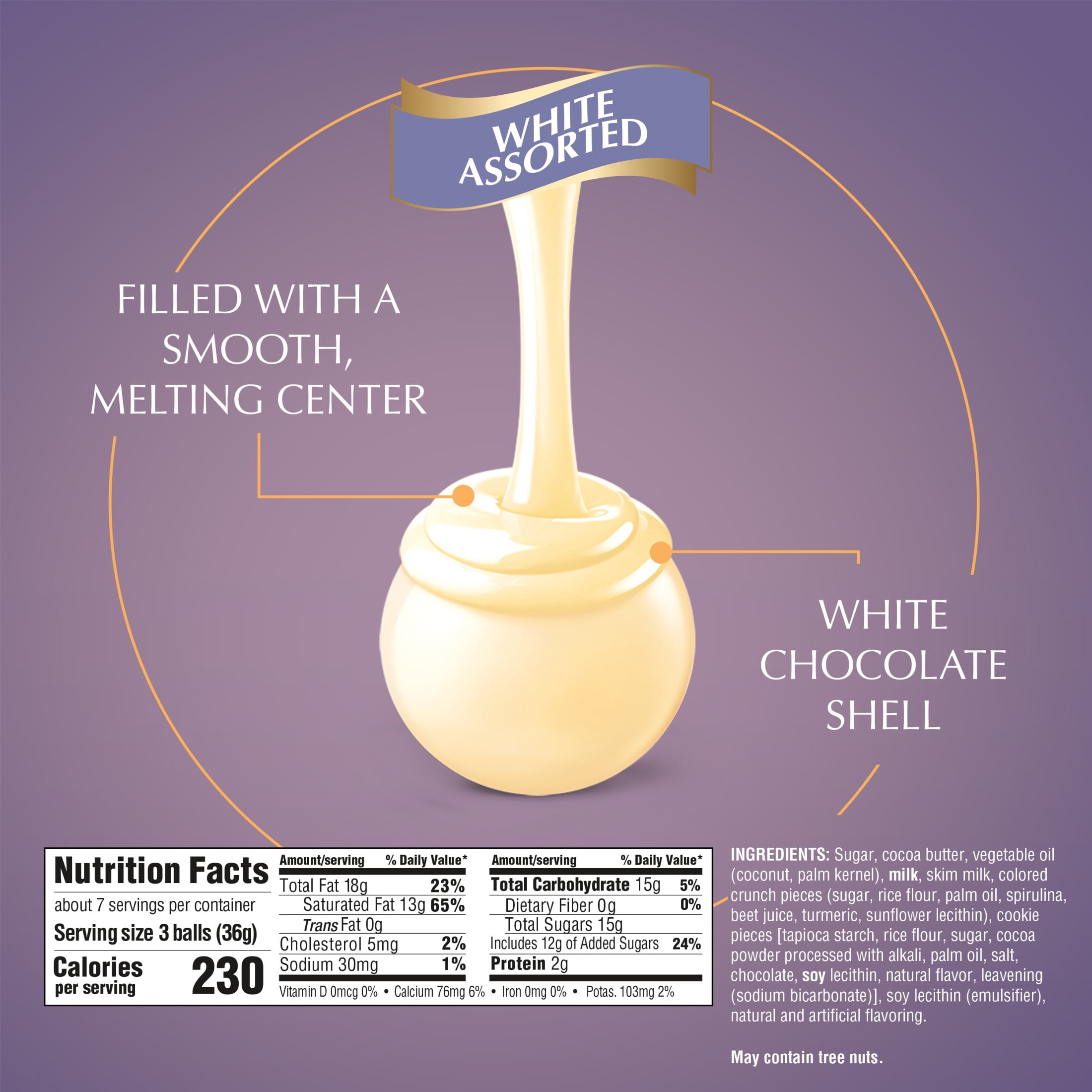 Lindt LINDOR White Chocolate Assorted Truffles With Allergen Info, 8.5 oz Bag