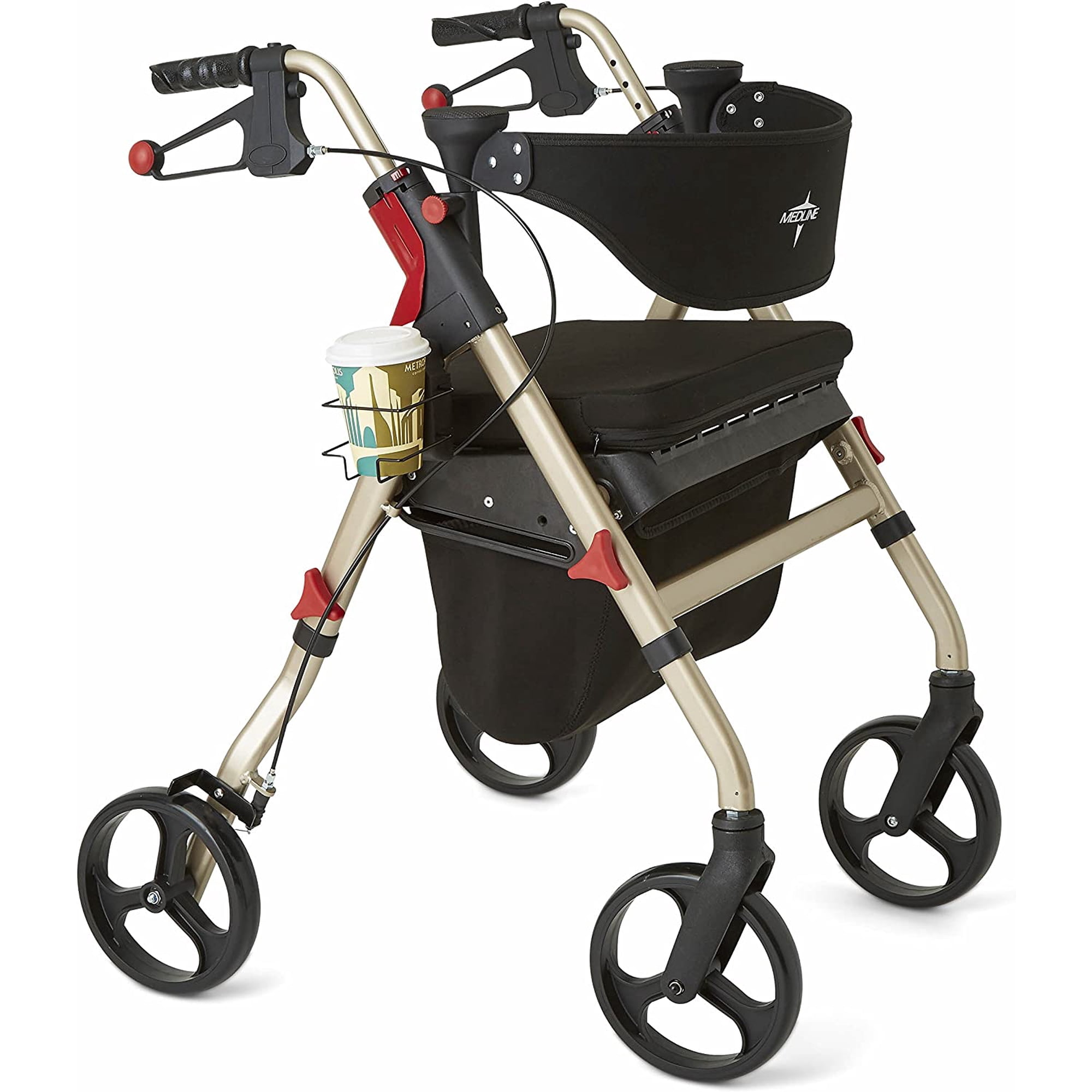 Medline Premium Empower Rollator Walker with Seat, Folding Rolling Walker with 8-inch Wheels, Champagne
